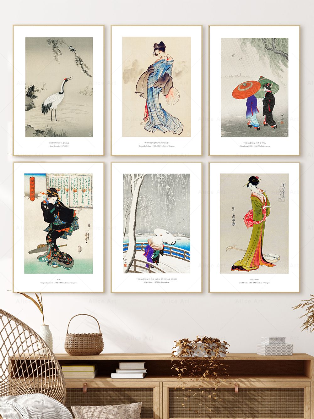 Japanese Women Lifestyle - สไตล์ญี่ปุ่นชุดกิโมโนผู้หญิงเกอิชาเครนศิลปะบนกำแพงภาพวาดบนผืนผ้าใบโปสเตอร์นอร์ดิกและภาพพิมพ์สำหรับห้องนั่งเล่นตกแต่งบ้าน
