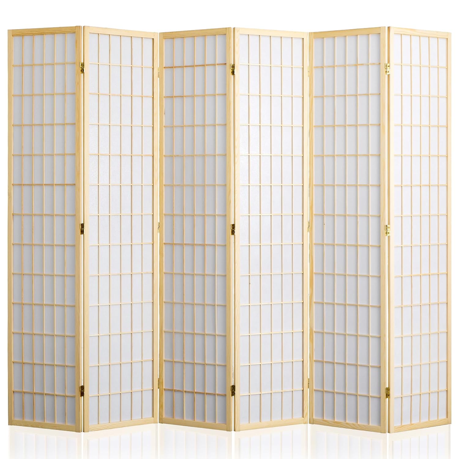 Shoji Screen Divider - ฉากกั้นห้องแบบพับได้ 6 แผง ฉากกั้นห้องไม้โชจิ สำหรับกั้นห้อง ตกแต่งบ้านและสำนักงาน