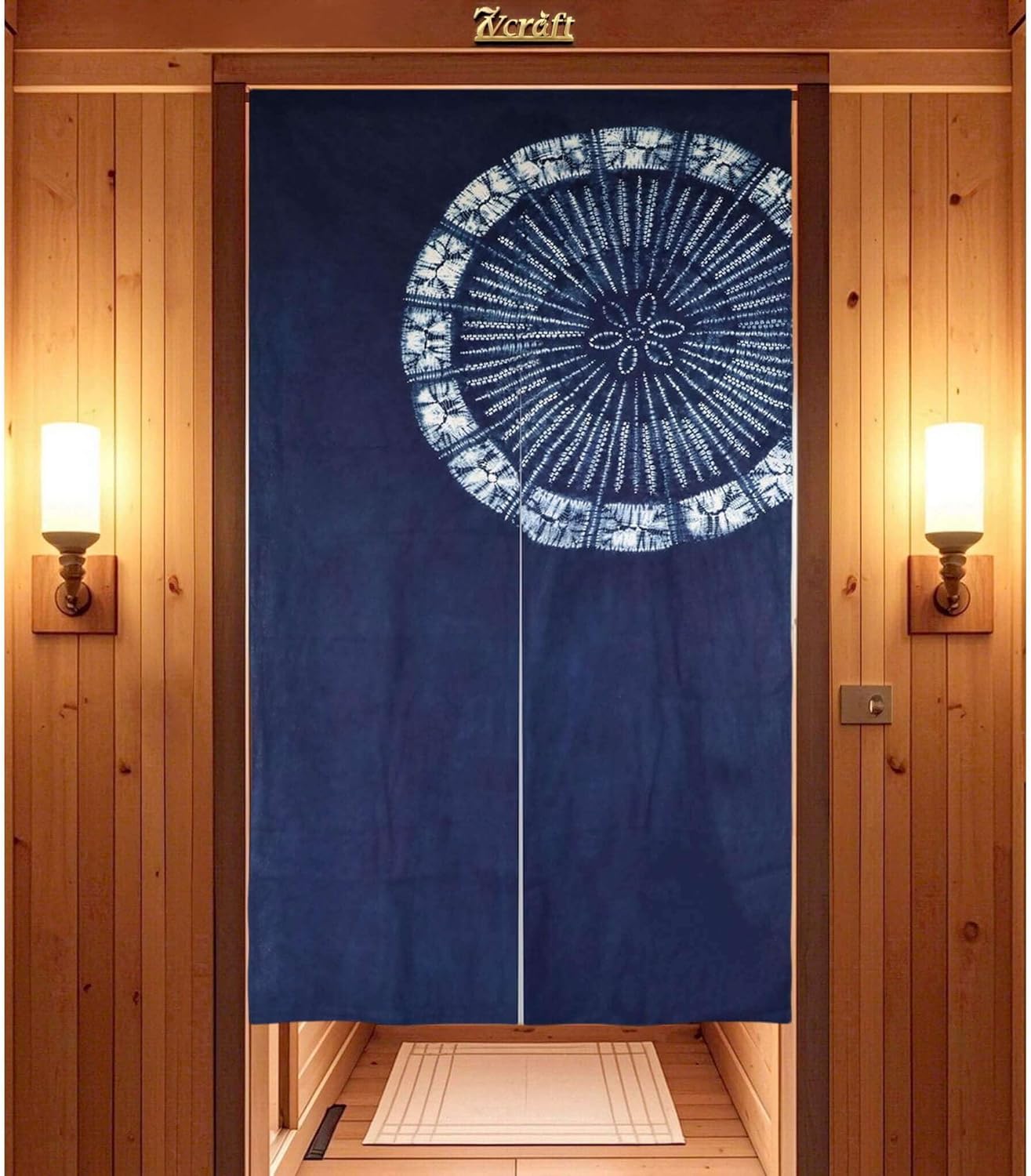 Shibori Tie Dye - ม่านญี่ปุ่นย้อมมือ/ม่านประตูผ้าฝ้ายย้อมสีชิบอริ/รูปแบบต่างๆ (เซนแมนดาลา - อินดิโก้)