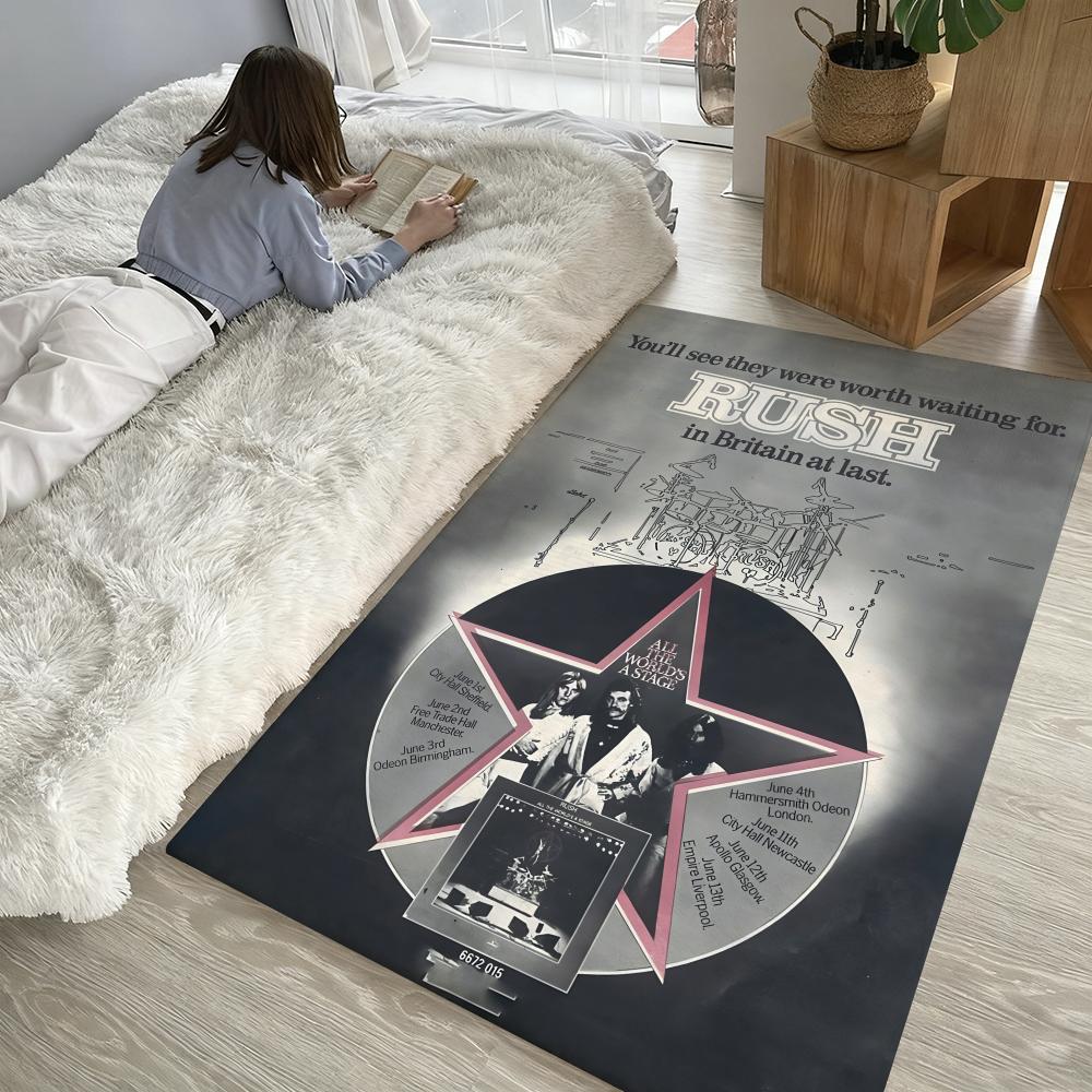 Tatami Mat Rush - พรมเช็ดเท้าลายวงร็อค-ร-รัชส์ พรมเช็ดเท้าเนื้อนุ่มหนาพิเศษกันลื่นสำหรับห้องนั่งเล่น ตกแต่งบ้าน พรมผ้าฟลานเนล