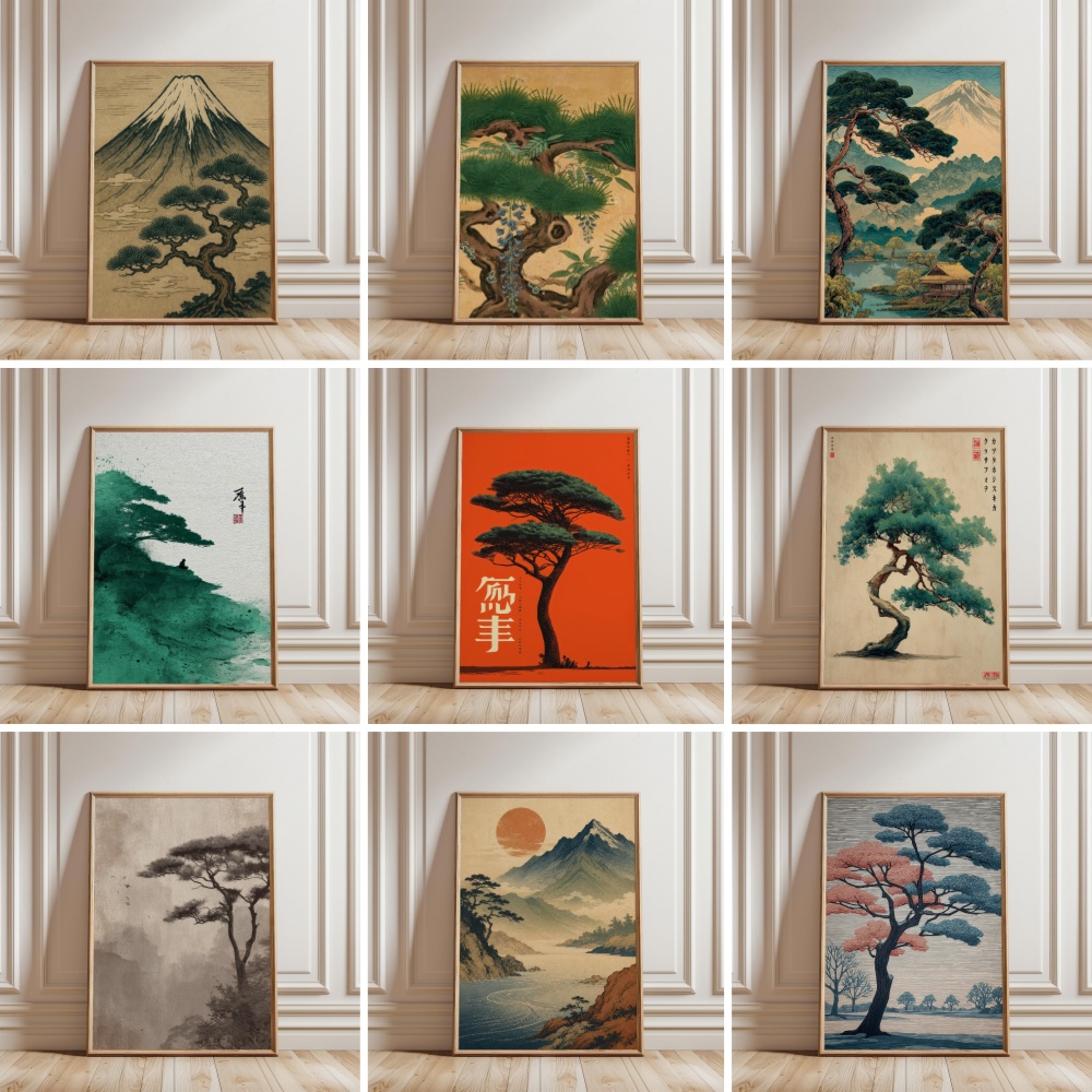 Japanese Zen Lifestyle - ภูเขาไฟฟูจิภูมิทัศน์ญี่ปุ่นโปสเตอร์อุกิโยะสไตล์เซนธรรมชาติต้นสนพิมพ์ภาพบนผ้าใบภาพศิลปะติดผนังตกแต่งบ้านภาพจิตรกรรมฝาผนังคูอาโดโรส