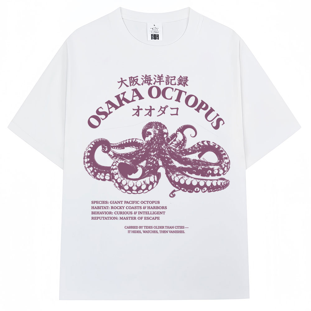 Japanese Women Lifestyle - เสื้อยืดลายปลาหมึกโอเกะซ่าสไตล์ญี่ปุ่น สำหรับผู้ชายและผู้หญิง แฟชั่นวินเทจ ลายสัตว์ทะเล เสื้อยืดลายคู่มือธรรมชาติ สำหรับคนรักทะเล