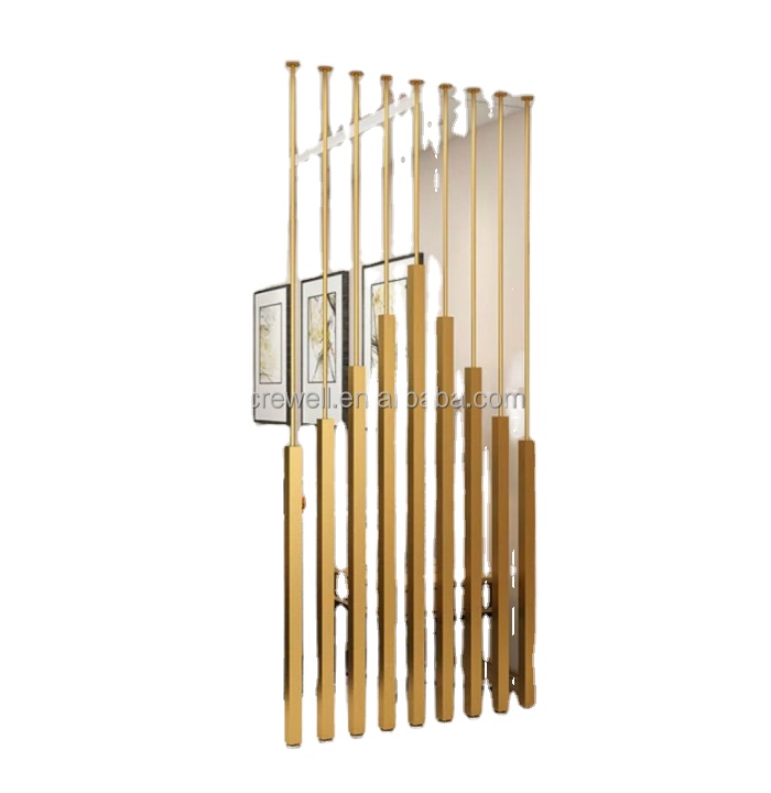 Shoji Screen Divider - ฉากกั้นห้องทรงเสาโลหะสีทองหรูหรา อเนกประสงค์ ดีไซน์ทันสมัย เงางาม สำหรับตกแต่งภายในห้องนั่งเล่น